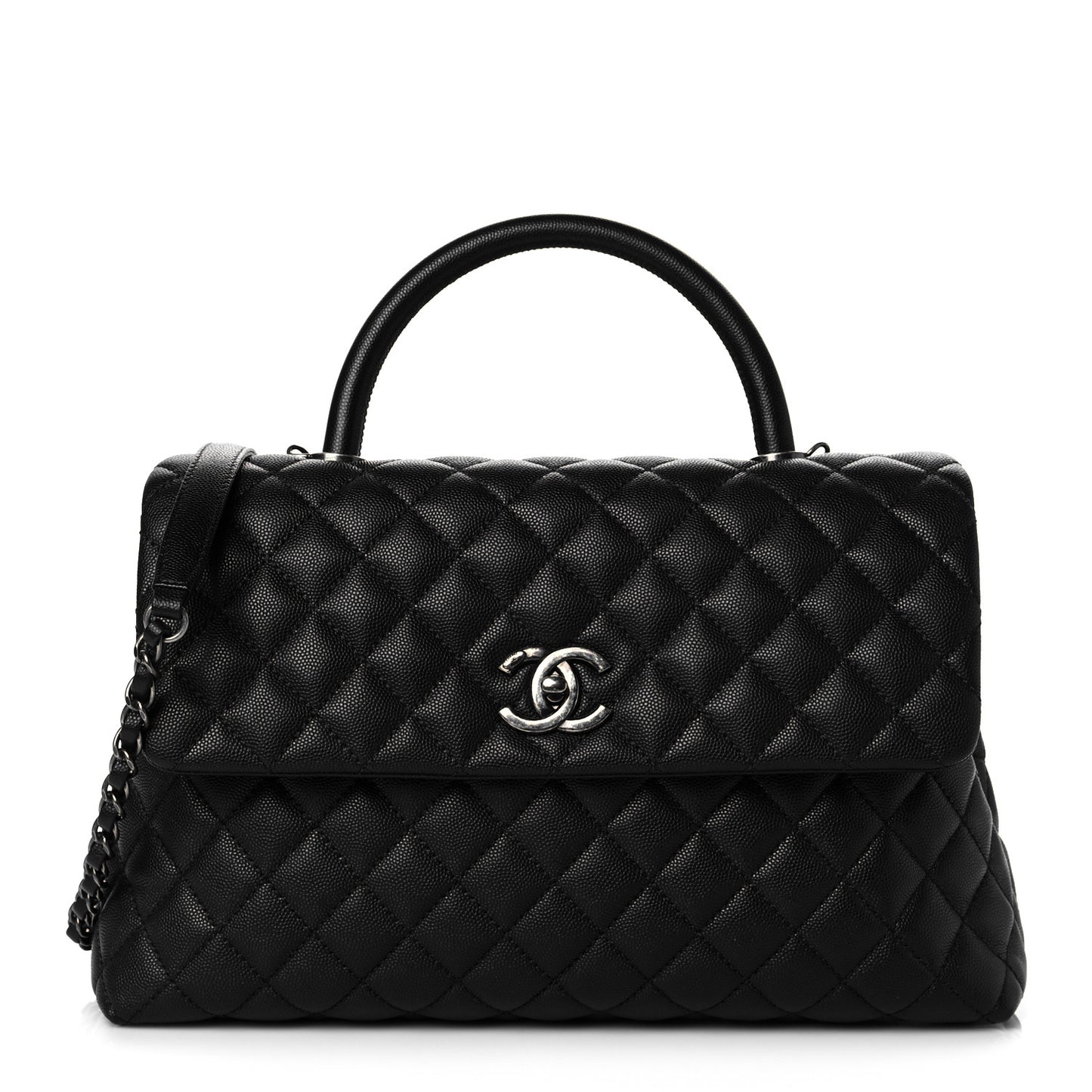 Caviar Quilted Medium Coco Handle Flap Black