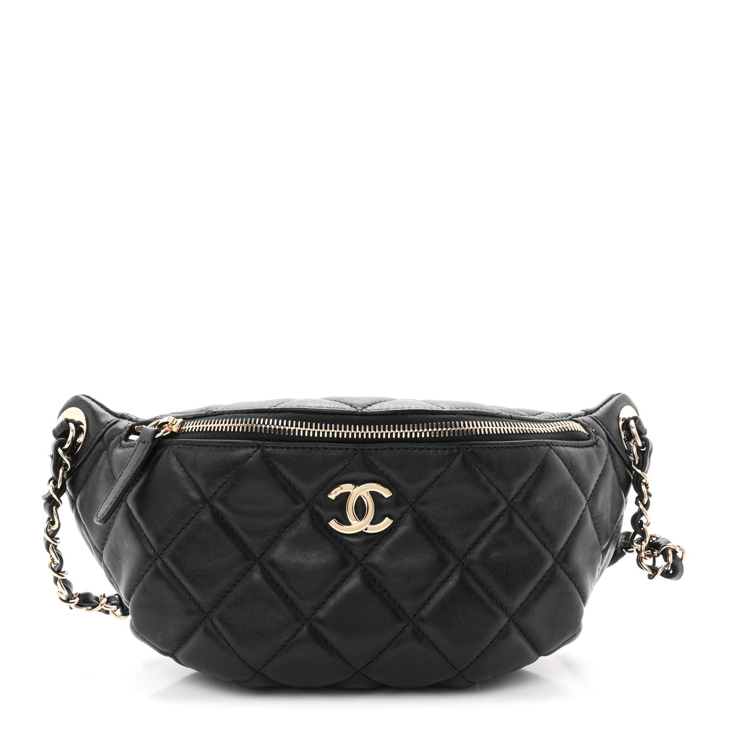 Chanel Lambskin Quilted Resin Bi-Color Waist Bag Fanny Pack Black 1 of 10