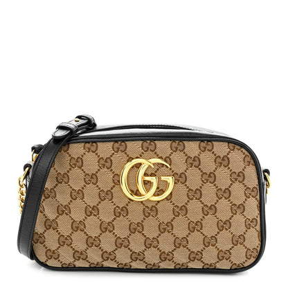 Gucci Monogram Matelasse Diagonal Small GG Marmont Chain Shoulder Bag Beige Black 1 of 12