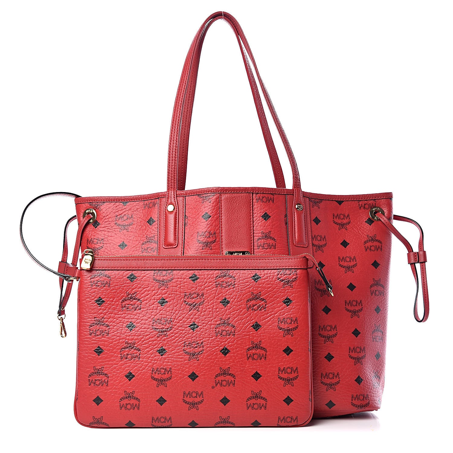 MCM Visetos Medium Liz Reversible Shopper Tote Ruby Red 1 of 15