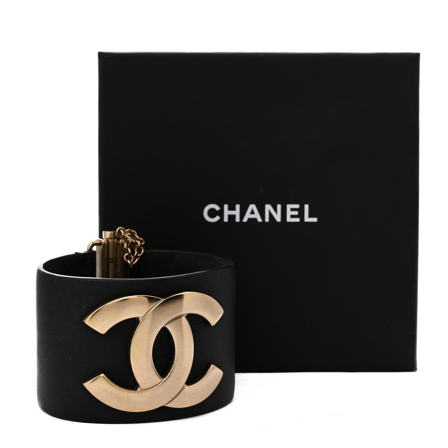 Calfskin CC Wide Cuff M Black Gold
