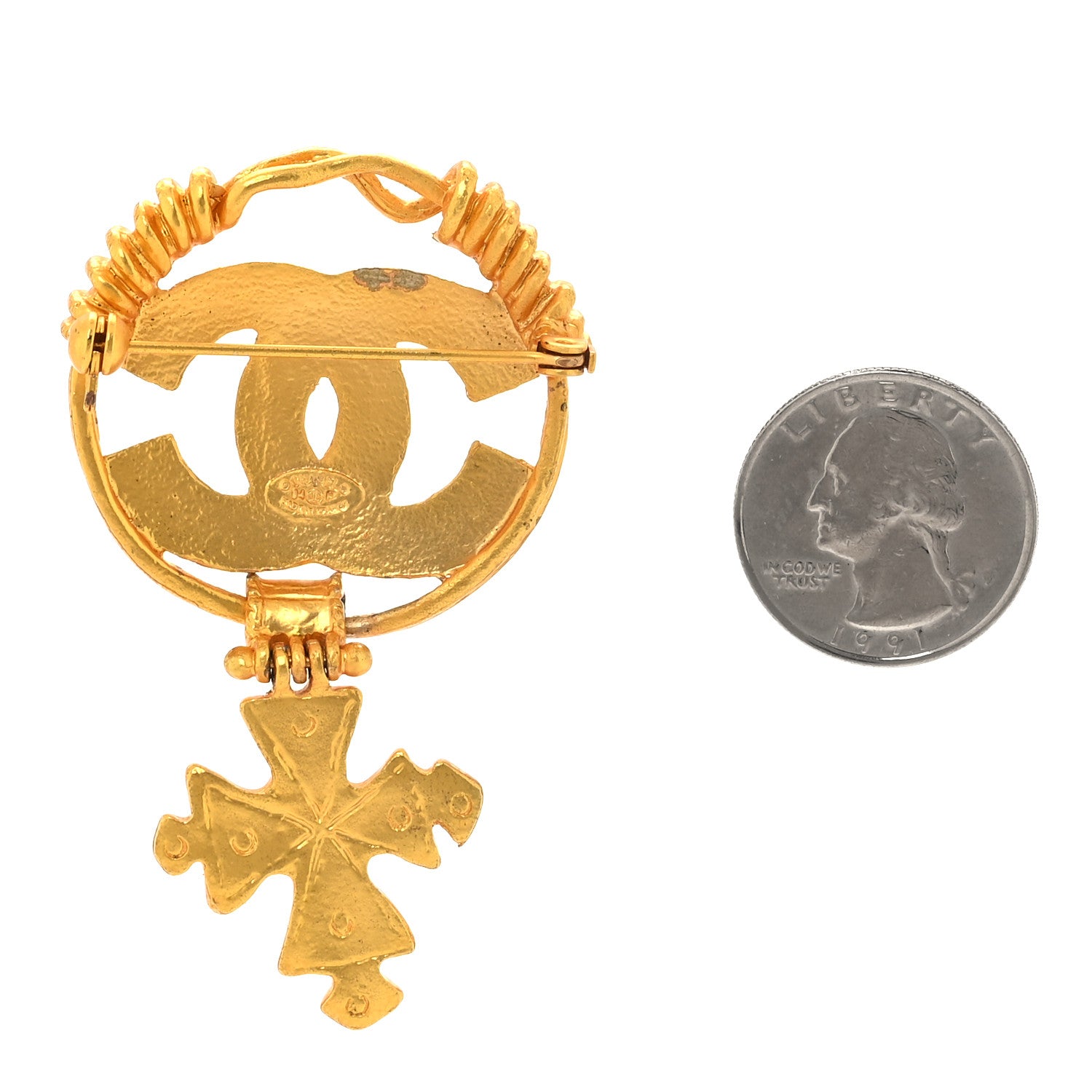 Chanel Metal CC Cross Dangle Brooch Gold 2 of 4