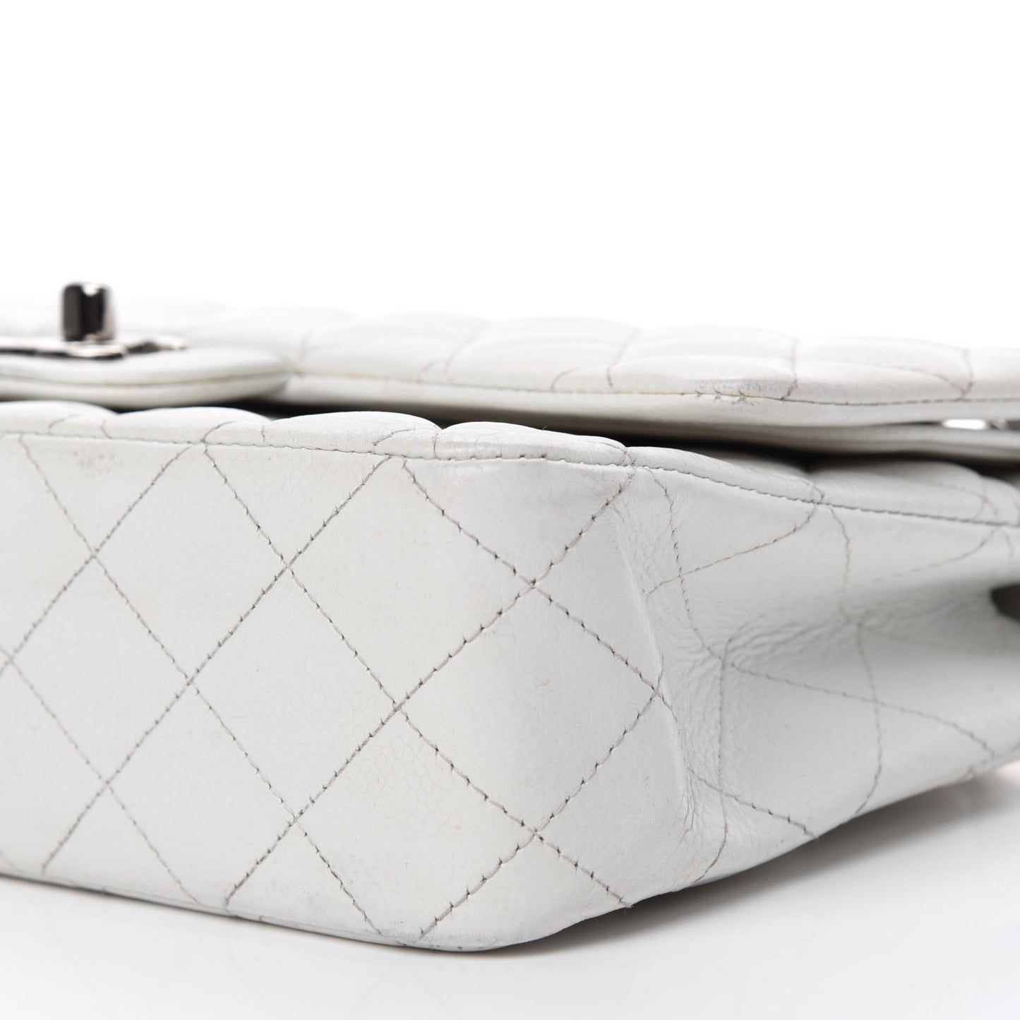 Caviar Quilted Medium Double Flap White