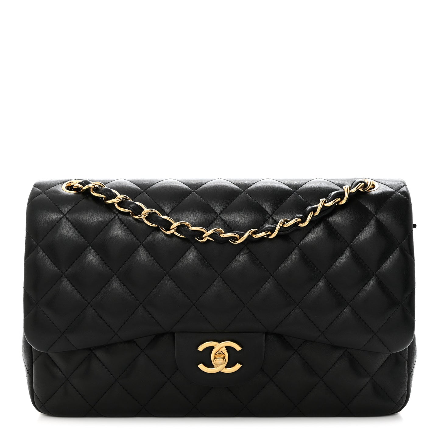Lambskin Quilted Jumbo Double Flap Black