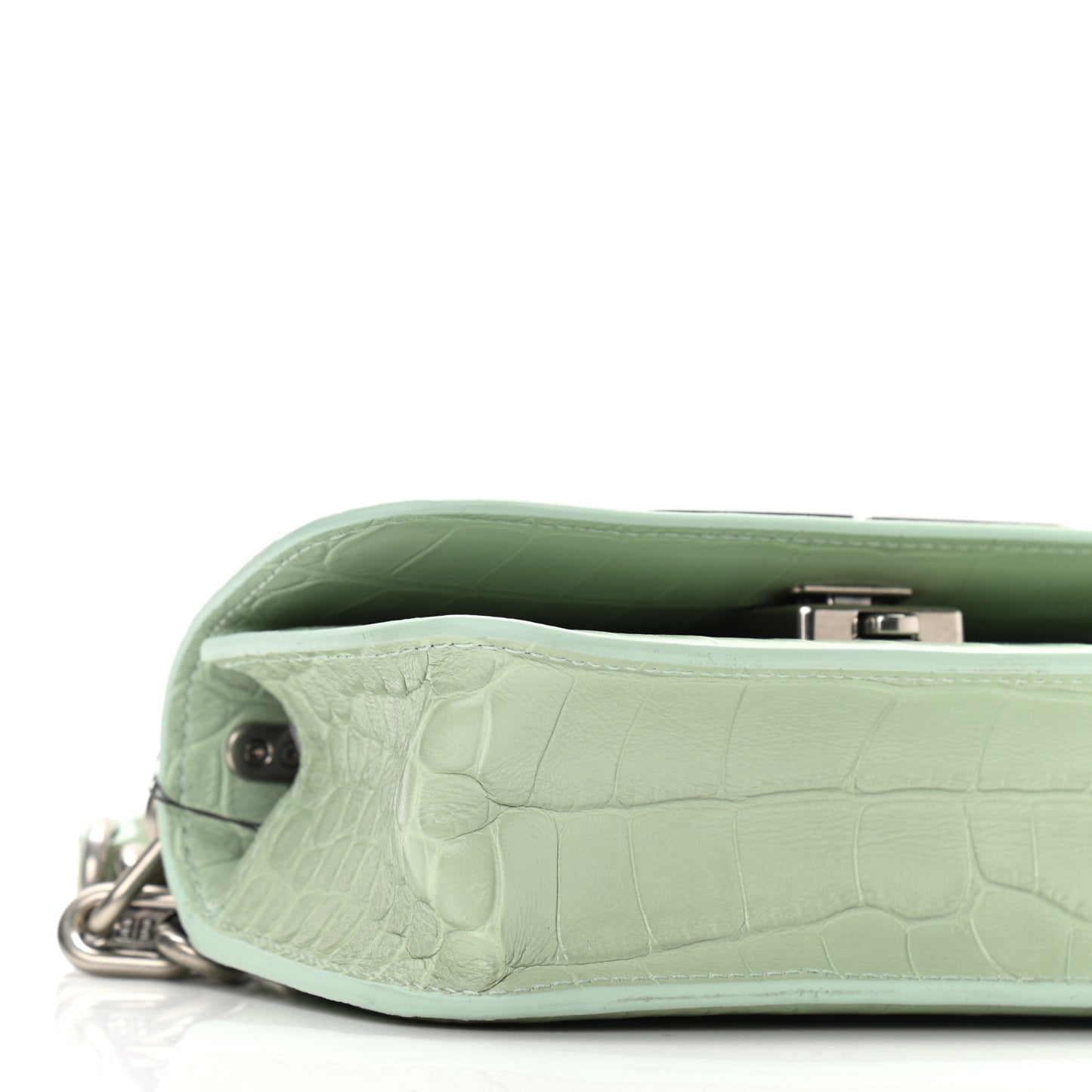 Extra Supple Calfskin Crocodile Embossed Gossip Chain Bag XS Light Green