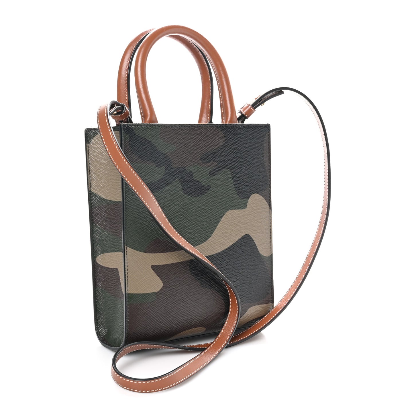 Canvas Calfskin Mini Vertical Cabas Khaki
