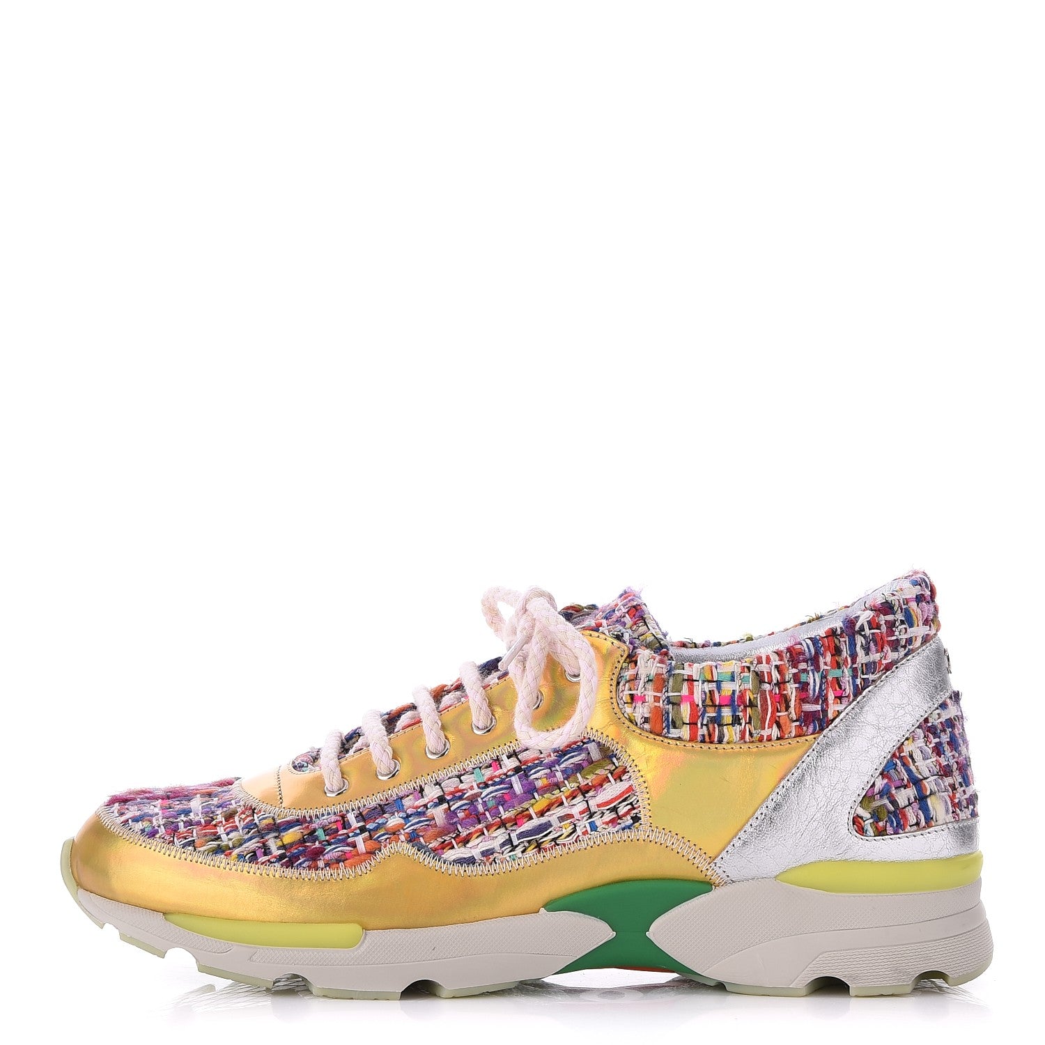 Chanel Tweed Lambskin Runway Sneakers 38.5 Silver Multicolor 1 of 8