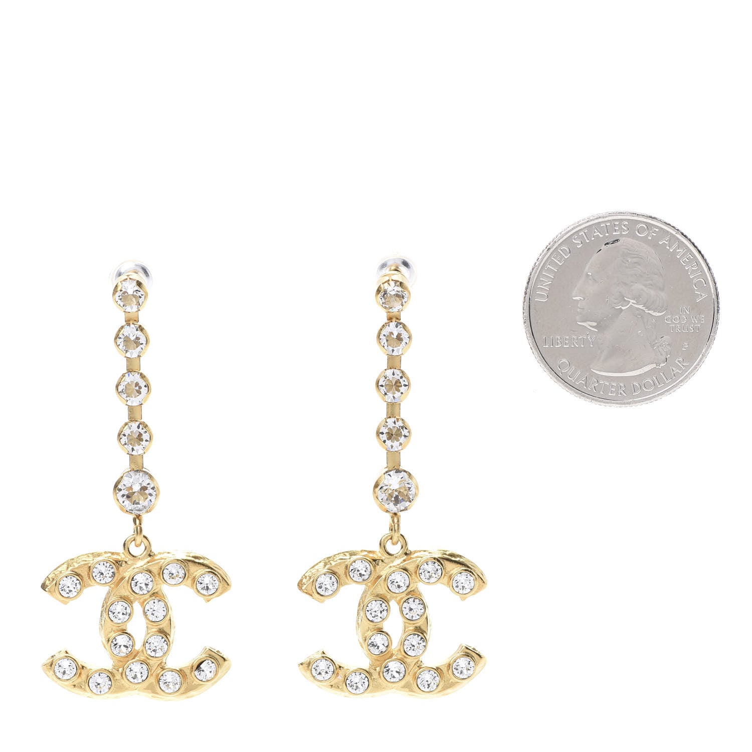 Chanel CC Crystal Drop Earrings Gold 2 of 4