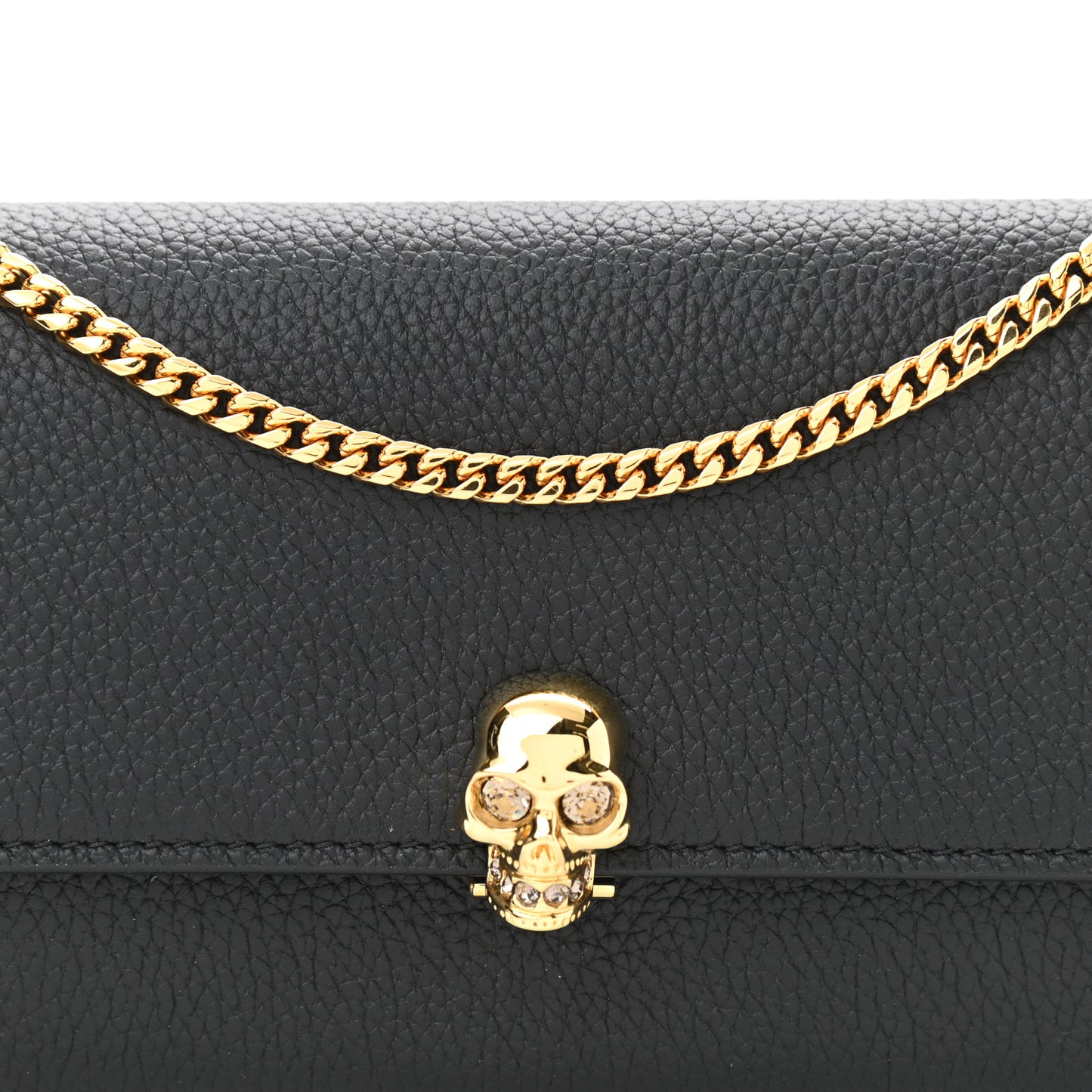 Pebbled Calfskin Skull Wallet on Chain Black