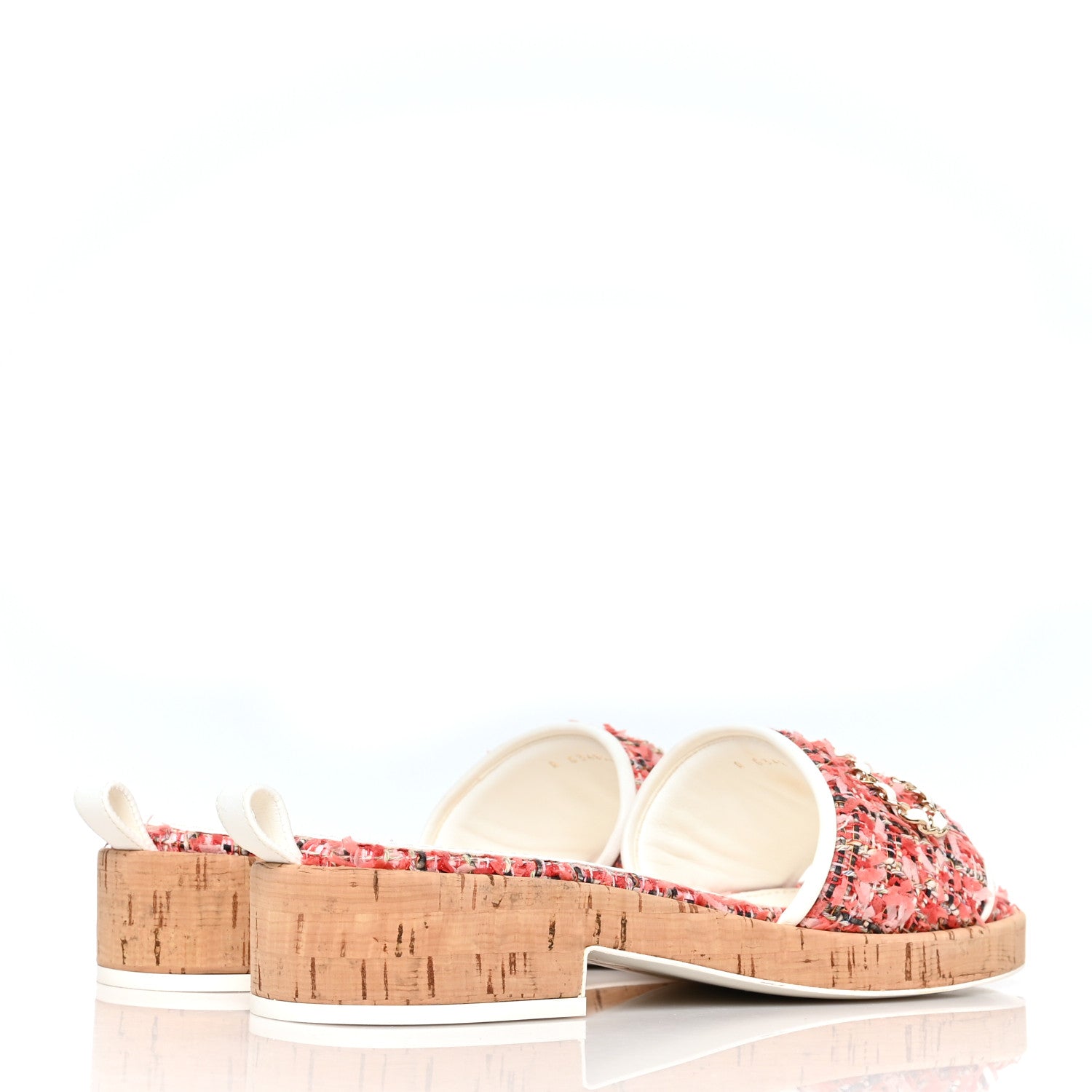 Chanel Tweed Cork Mule Sandal 40 Coral Red Pink 4 of 8