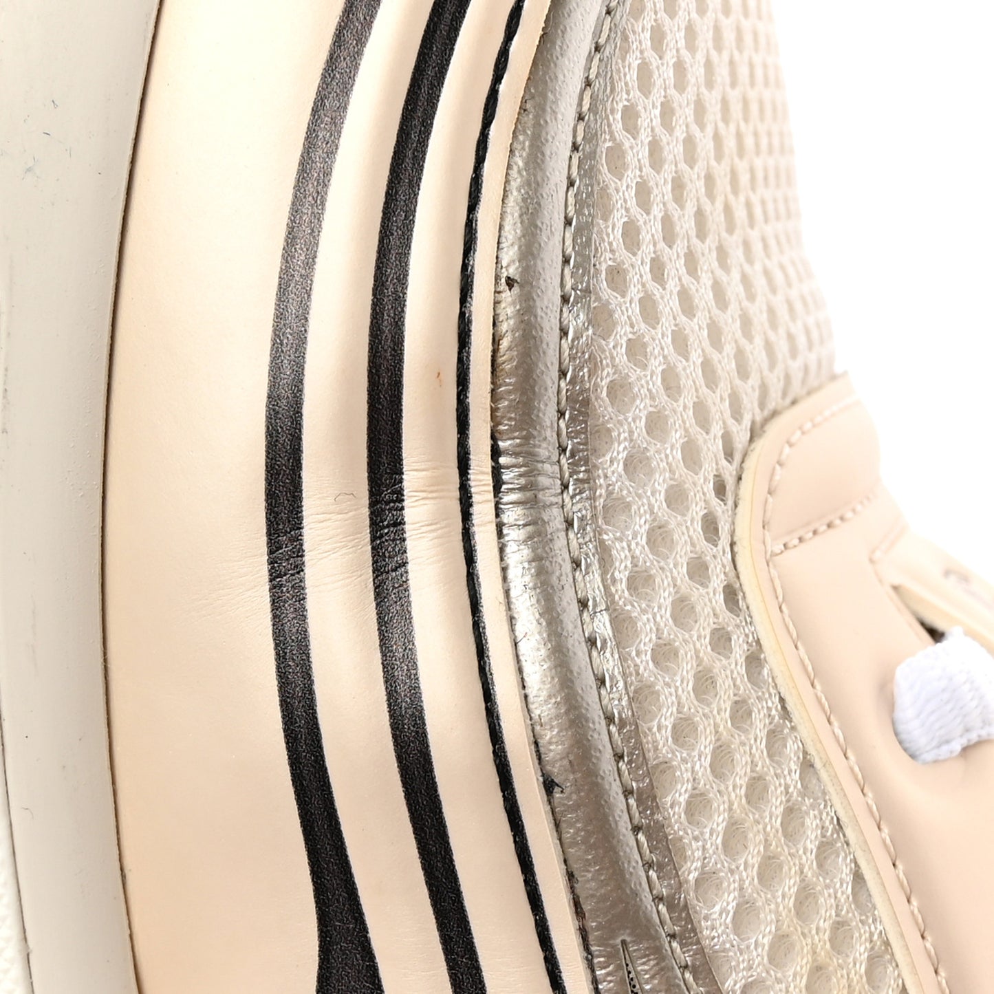 Fabric Laminated Calfskin Stretch CC Womens Sneakers 39.5 White Gold Silver