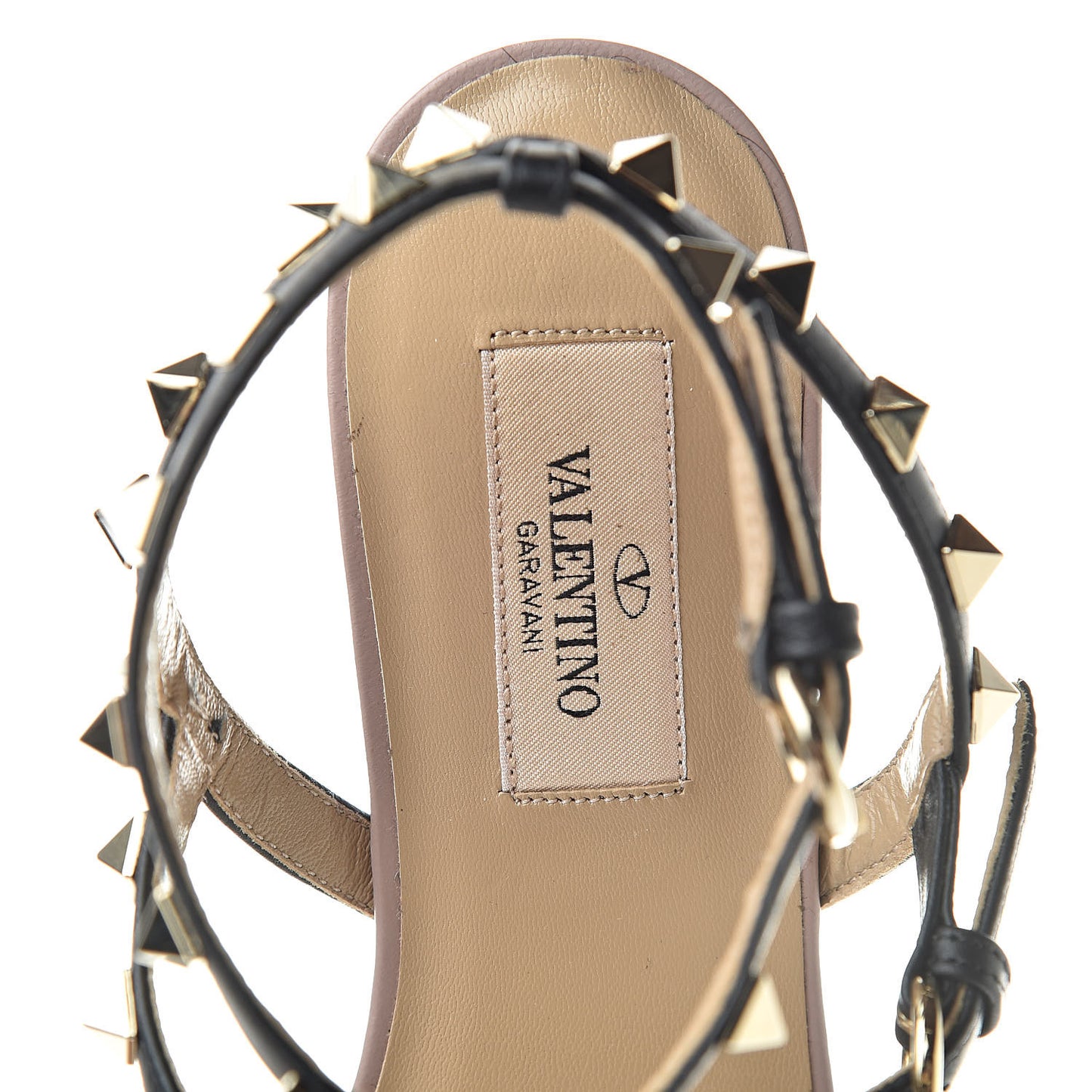 Calfskin Rockstud Ankle Wrap Flat Thong Sandals 37 Black Poudre