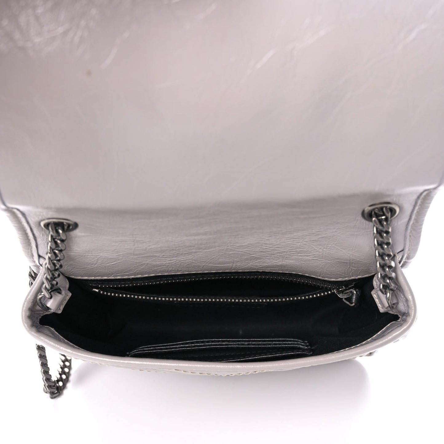 Crinkled Calfskin Matelasse Monogram Niki Chain Wallet Granite