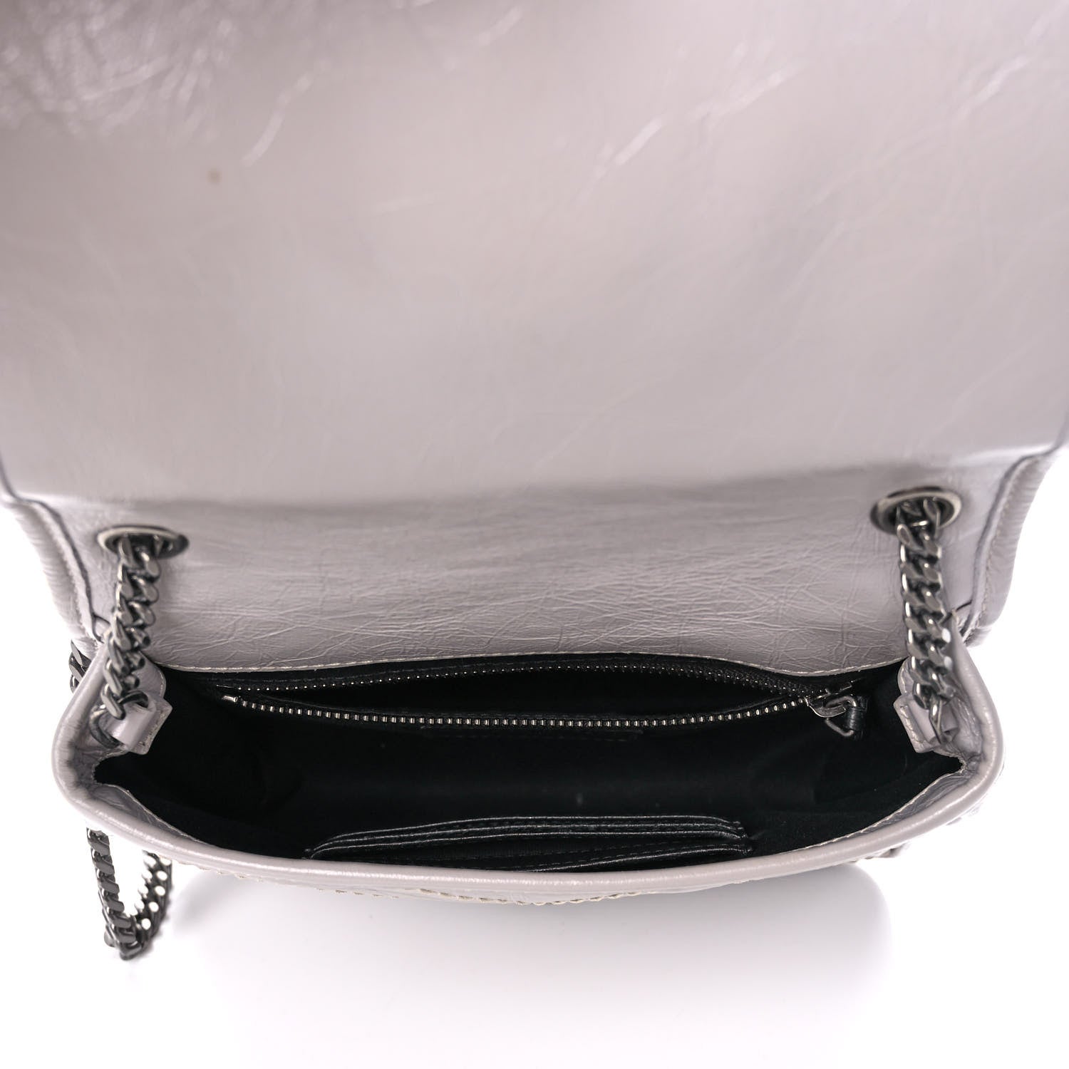 Saint Laurent Crinkled Calfskin Matelasse Monogram Niki Chain Wallet Granite 5 of 12