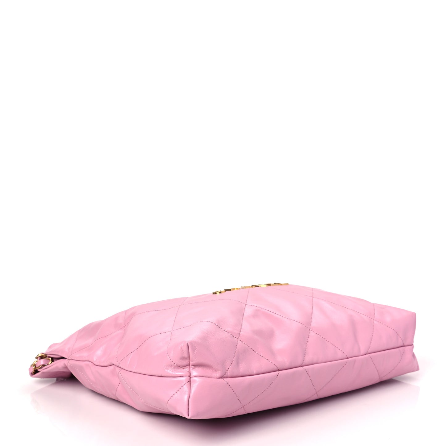 Shiny Calfskin Quilted Chanel 22 Drawstring Bag Pink