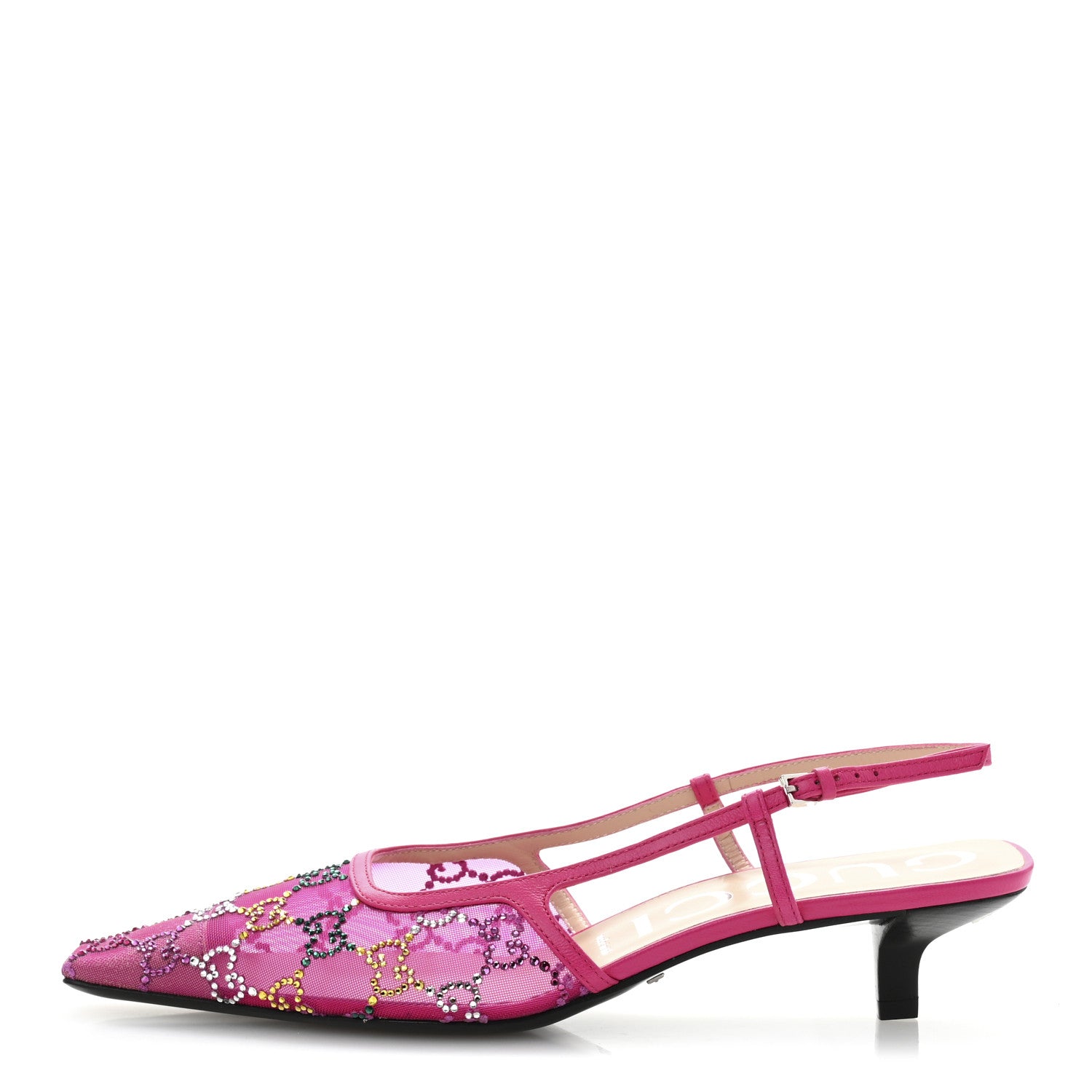 Gucci Tela Retino Nappa Charlotte Crystal GG Monogram Square G 35mm Slingback Pumps 39.5 Bright Bouganville Fairy Fucsia 1 of 9