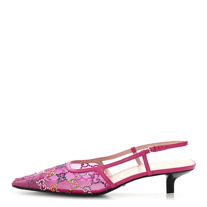 Gucci Tela Retino Nappa Charlotte Crystal GG Monogram Square G 35mm Slingback Pumps 39.5 Bright Bouganville Fairy Fucsia 1 of 9