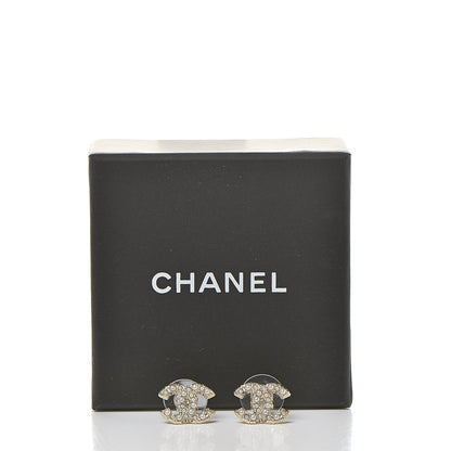 Chanel Metal Graduated Pearl Crystal CC Earrings Light Gold 4 of 4