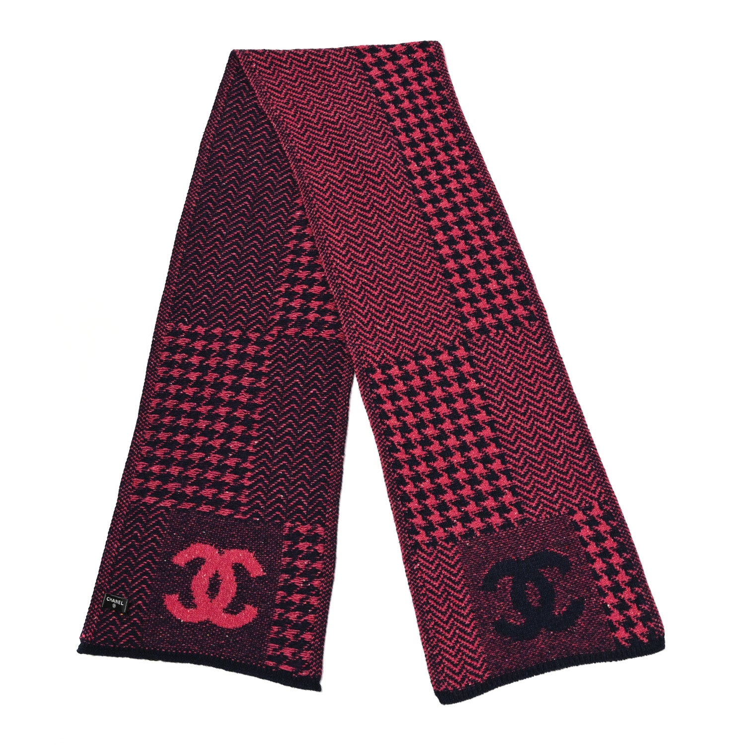 Chanel Cashmere Knit CC Scarf Navy Blue Pink 2 of 4