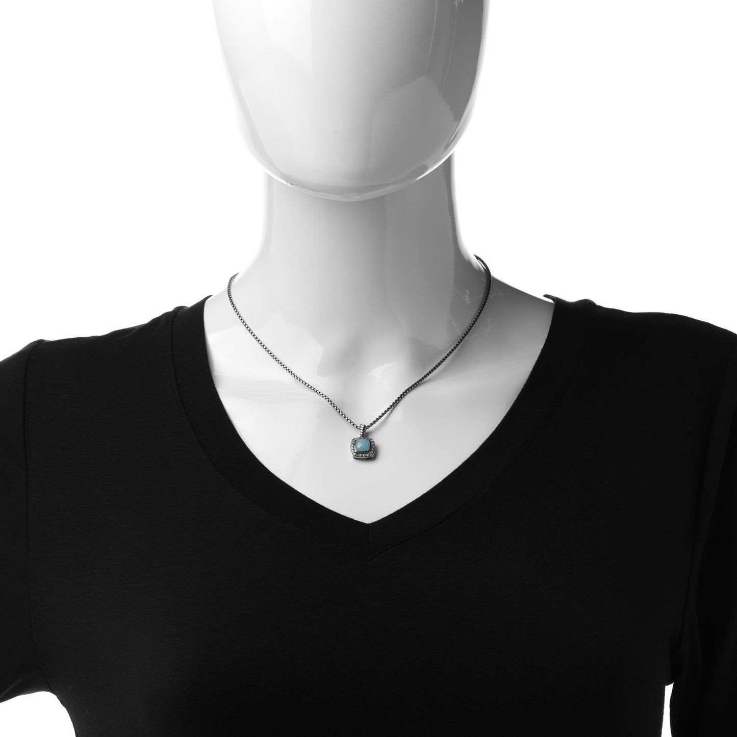 Sterling Silver Diamond Aqua Chalcedony 7mm Petite Albion Necklace
