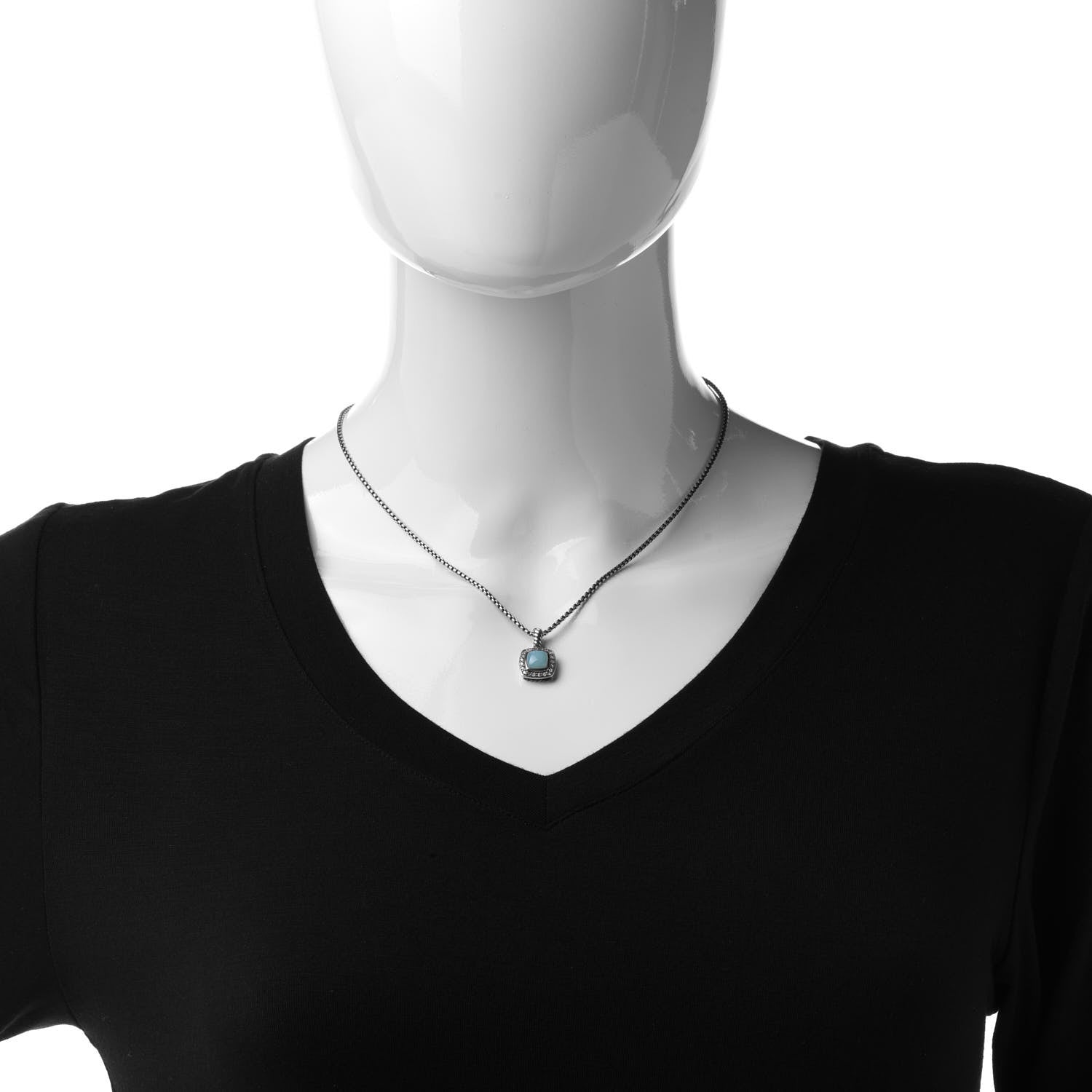 David Yurman Sterling Silver Diamond Aqua Chalcedony 7mm Petite Albion Necklace 2 of 6