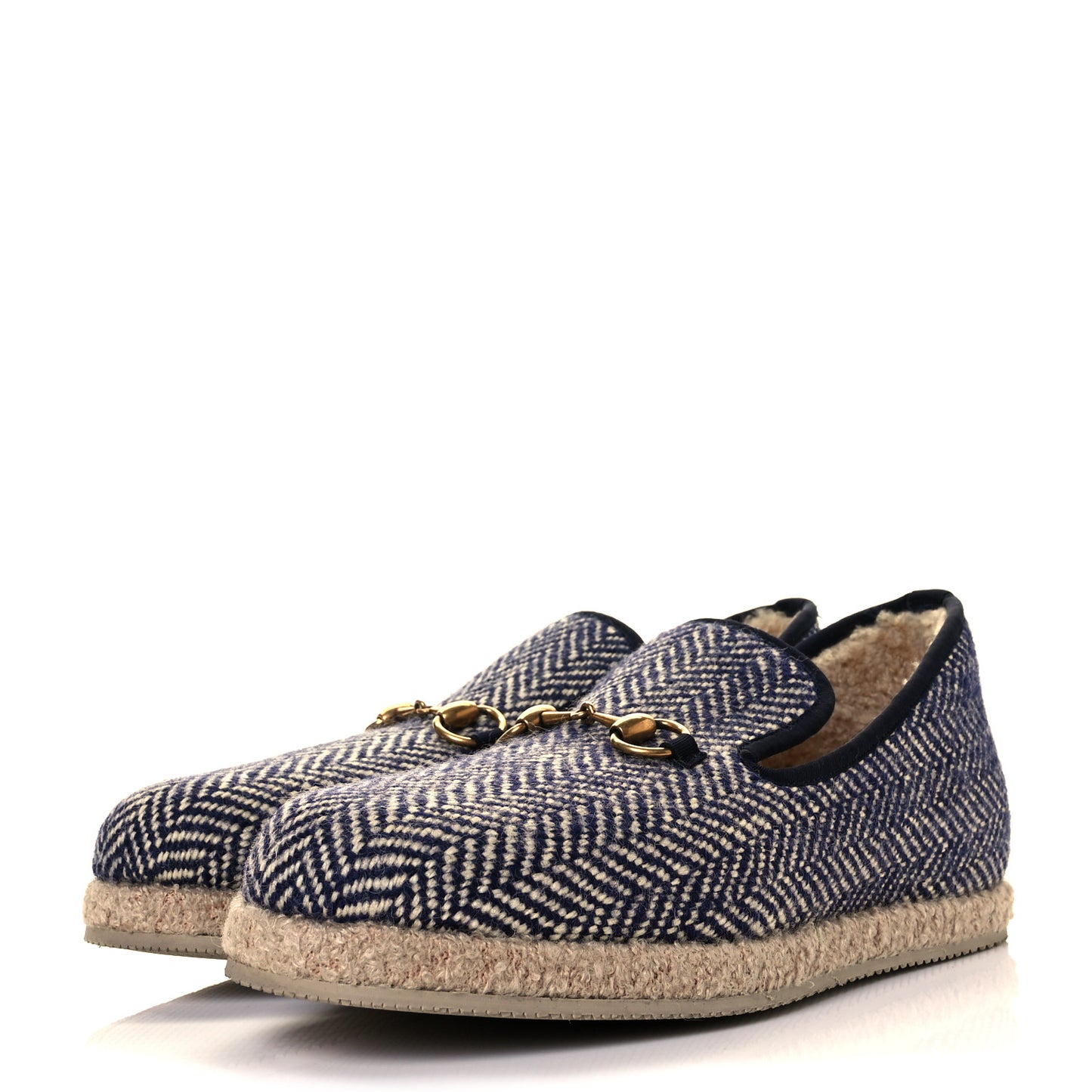 Covered Wool Herringbone Mens Fria Horsebit Loafers 8 Space Blue Oatmeal