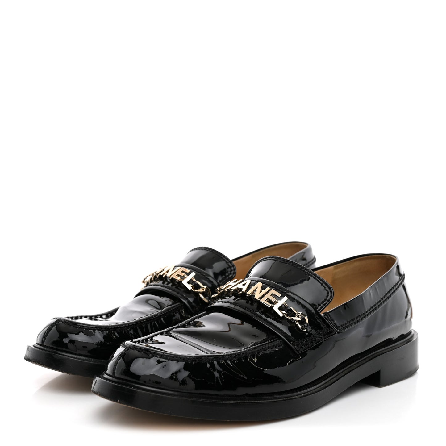 Shiny Calfskin Logo Loafers 39 Black