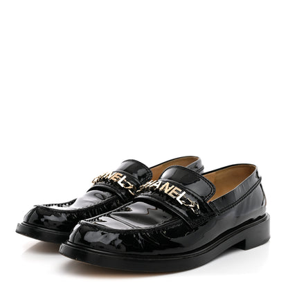 Chanel Shiny Calfskin Logo Loafers 39 Black 4 of 14