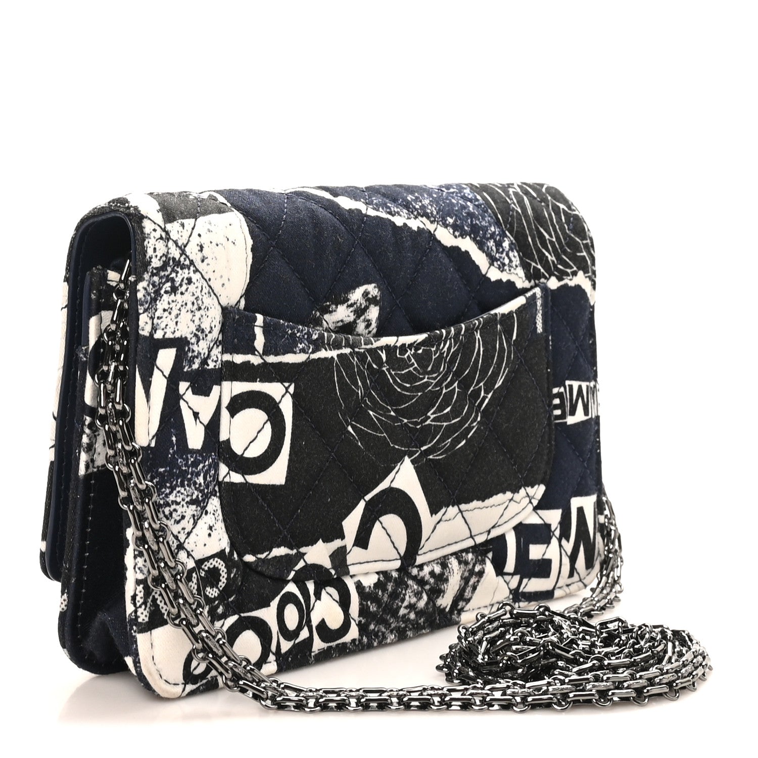 Chanel Canvas Printed Quilted 2.55 Reissue Wallet On Chain WOC White Black Navy Blue 2 of 9