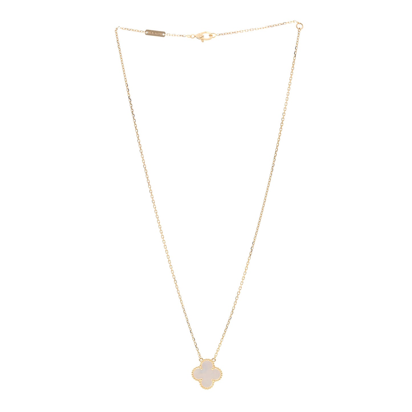 18K Yellow Gold Mother of Pearl Vintage Alhambra Pendant Necklace