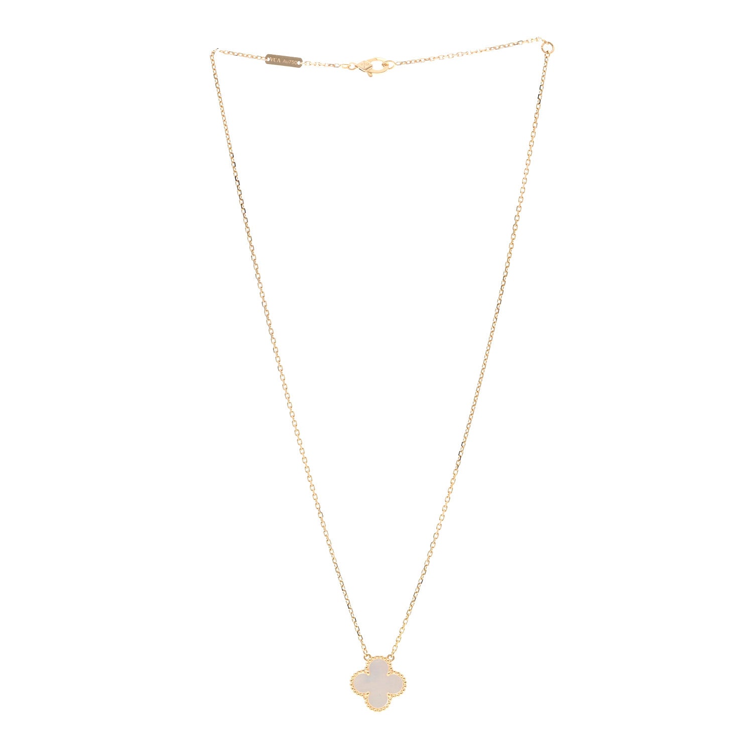 Van Cleef & Arpels 18K Yellow Gold Mother of Pearl Vintage Alhambra Pendant Necklace 3 of 5