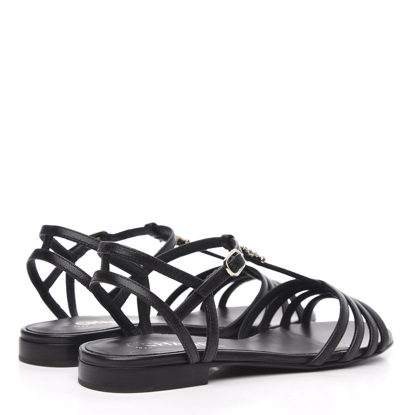 Calfskin CC Chain Sandals 37.5 Black