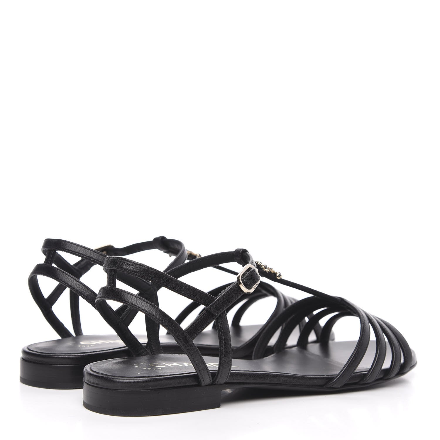 Chanel Calfskin CC Chain Sandals 37.5 Black 4 of 8