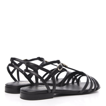 Chanel Calfskin CC Chain Sandals 37.5 Black 4 of 8