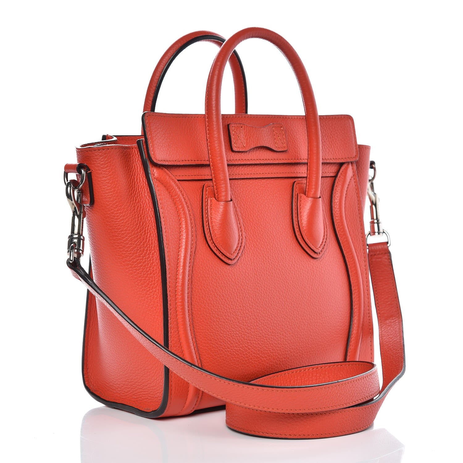 Celine Drummed Calfskin Nano Luggage Vermillion 3 of 8