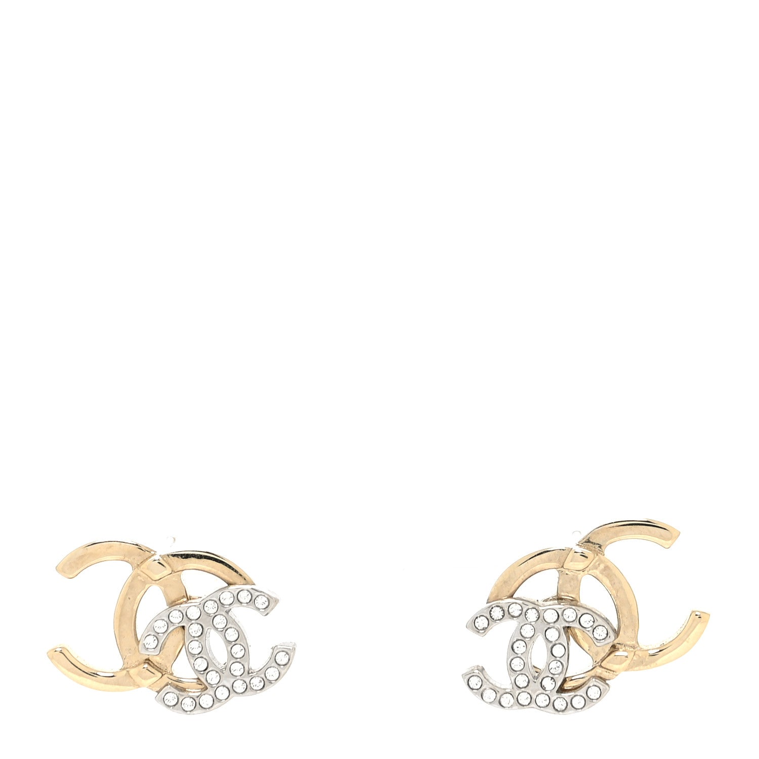 Chanel Crystal Double CC Earrings Gold Silver 1 of 4