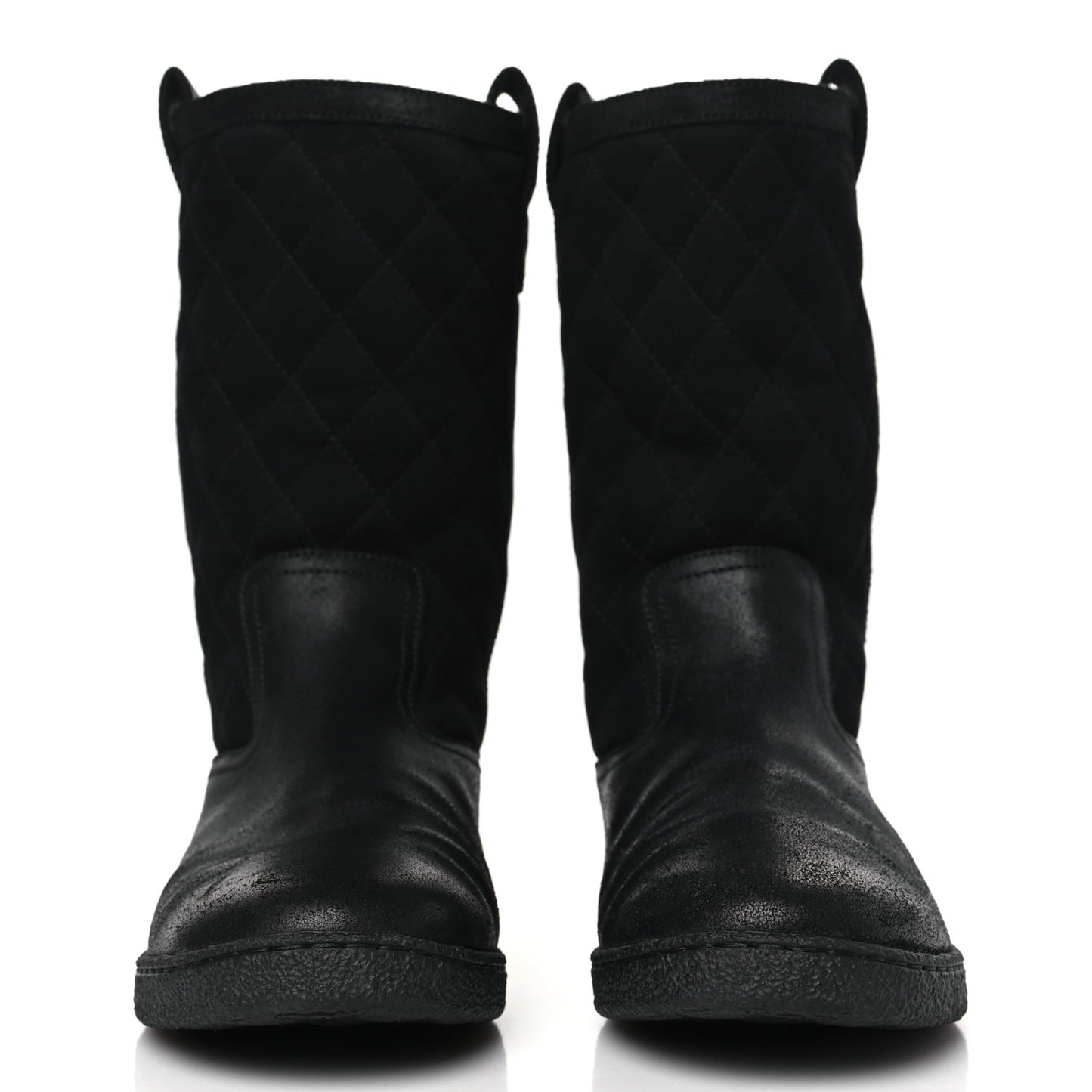 Suede Quilted High Boots 37.5 Black