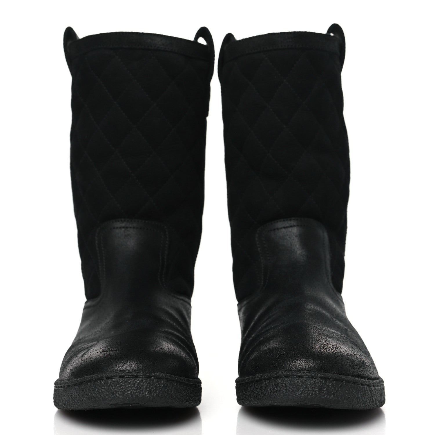 Chanel Suede Quilted High Boots 37.5 Black 2 of 7
