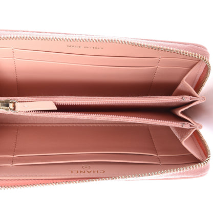 Chanel Caviar Camellia Embossed Small Zip Around Wallet Pink 4 of 11
