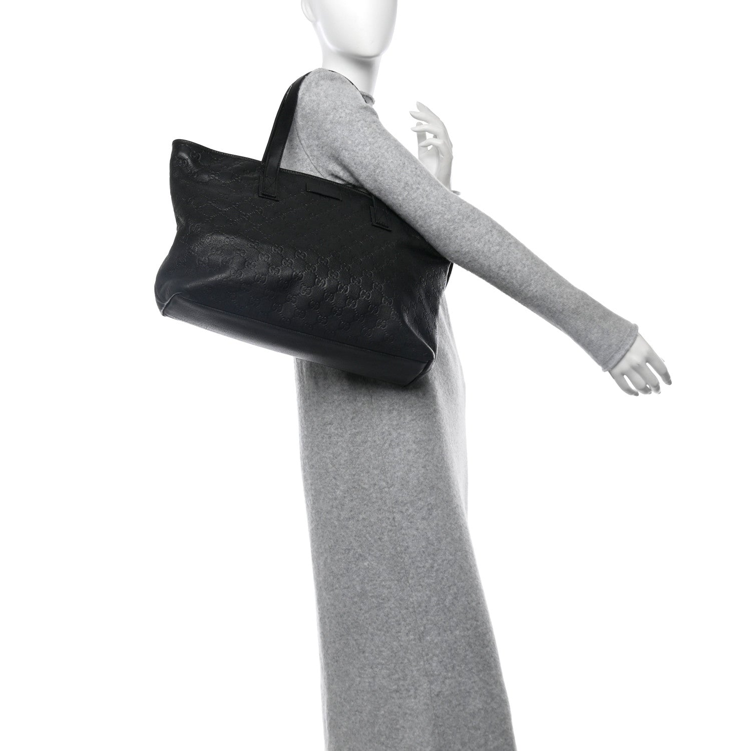 Gucci Guccissima Medium Zippered Shopping Tote Black 2 of 12