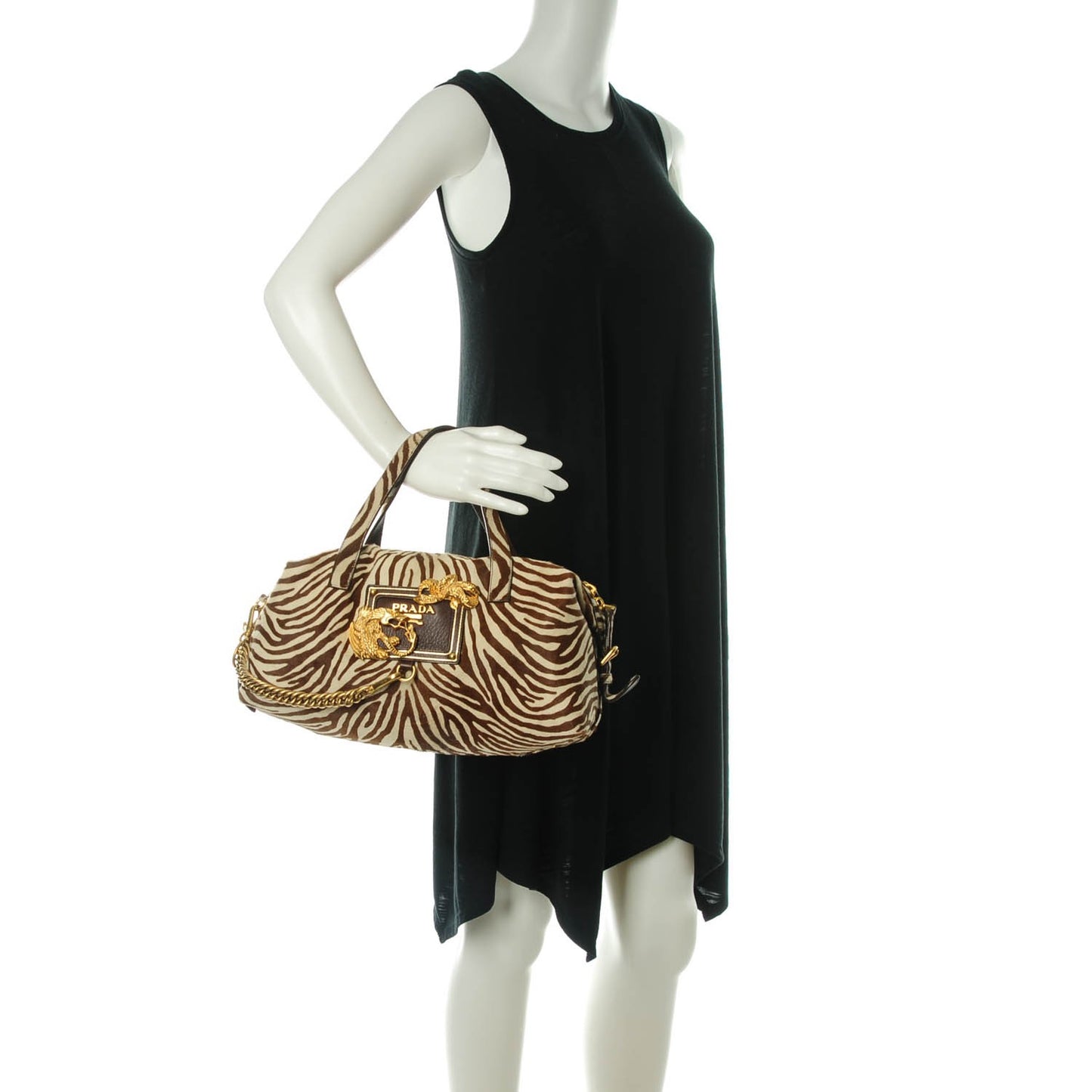 Calf Hair Zebra Print Shoulder Bag White Bruciato