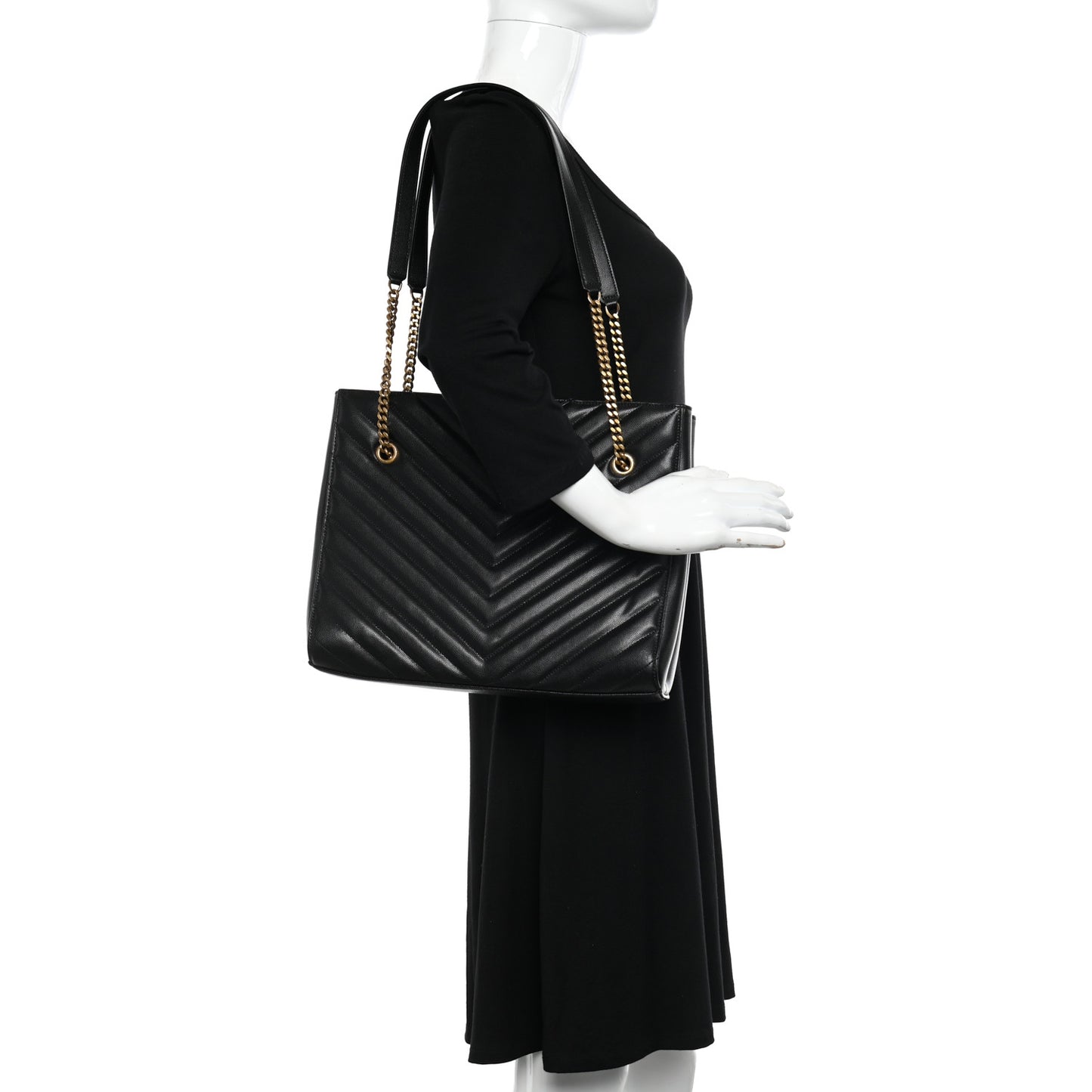 Grain de Poudre Matelasse Chevron Medium Tribeca Shopping Bag Black