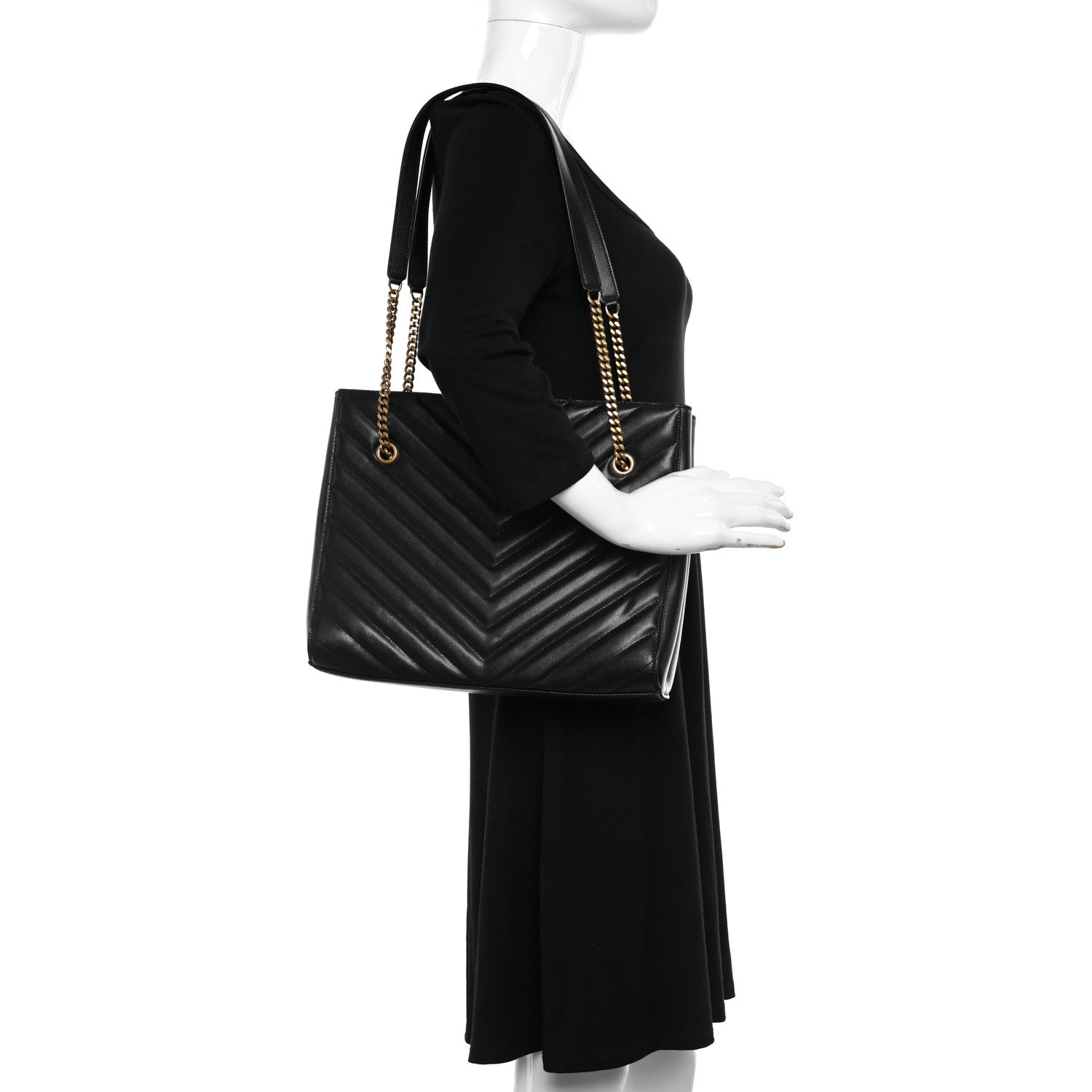 Saint Laurent Grain de Poudre Matelasse Chevron Medium Tribeca Shopping Bag Black 2 of 11