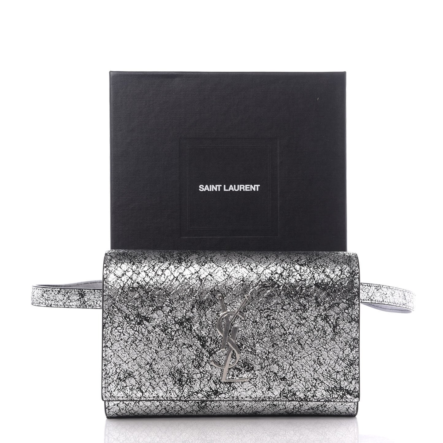 Metallic Calfskin Monogram Kate Belt Bag Silver