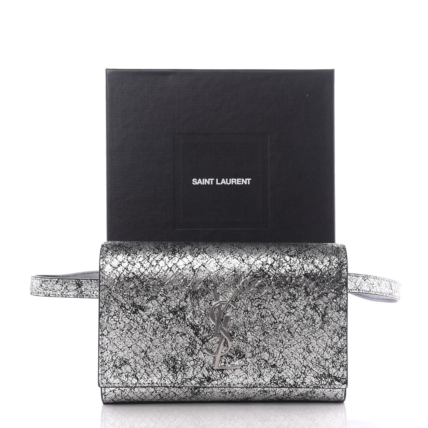 Saint Laurent Metallic Calfskin Monogram Kate Belt Bag Silver 11 of 11
