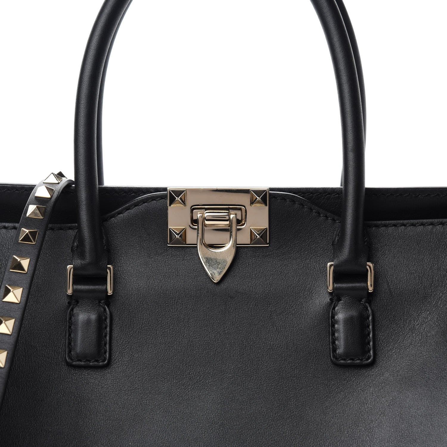 Valentino Garavani Vitello Rockstud Double Handle Tote Black 10 of 10