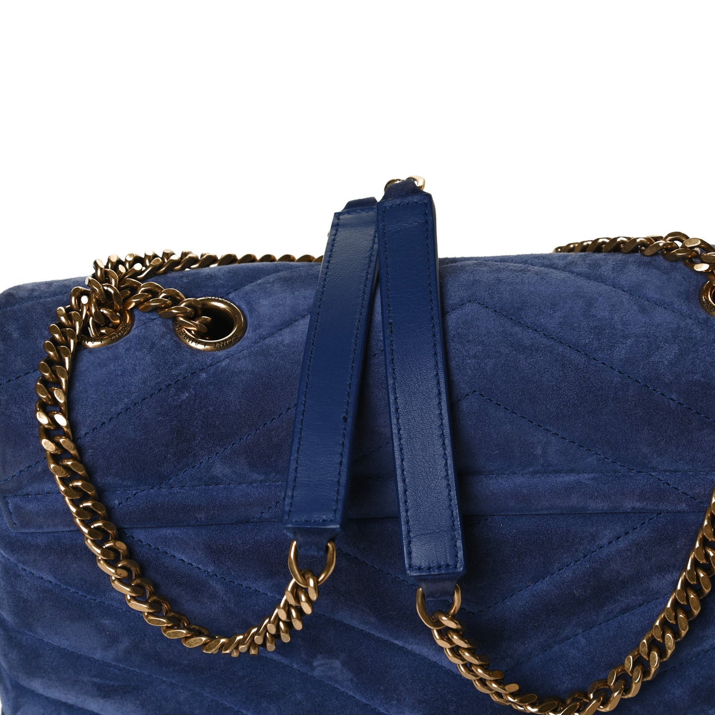 Suede Y Quilted Monogram Medium Loulou Chain Satchel Blue