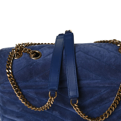 Saint Laurent Suede Y Quilted Monogram Medium Loulou Chain Satchel Blue 17 of 17