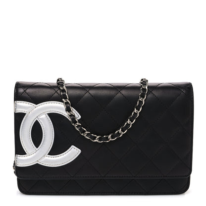 Chanel Calfskin Quilted Cambon Wallet on Chain WOC Black Silver 1 of 11