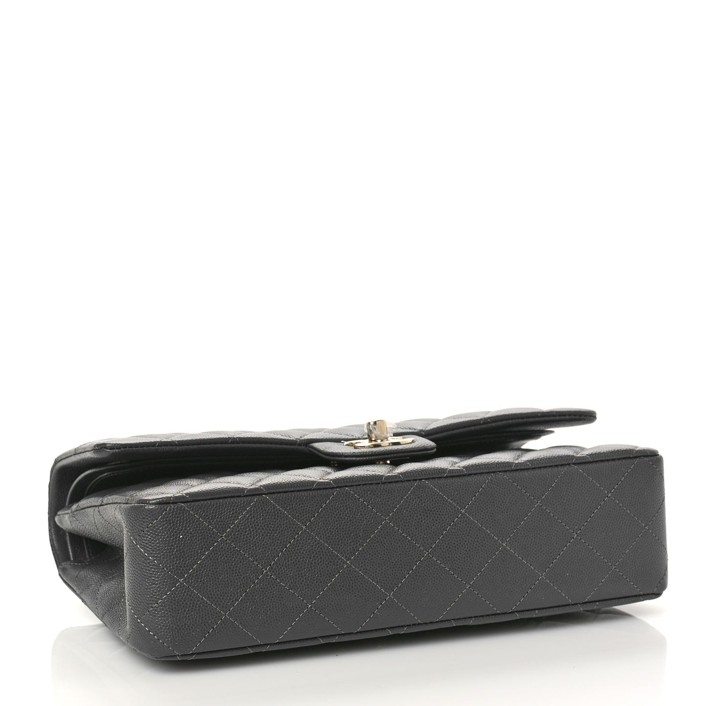 Caviar Quilted Medium Double Flap Dark Grey